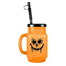 28oz Orange Sparkle Halloween Mason Jar with Lid and Straw